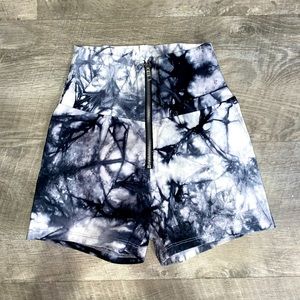 iHeartRaves High Waisted Zip Up Marble Shorts